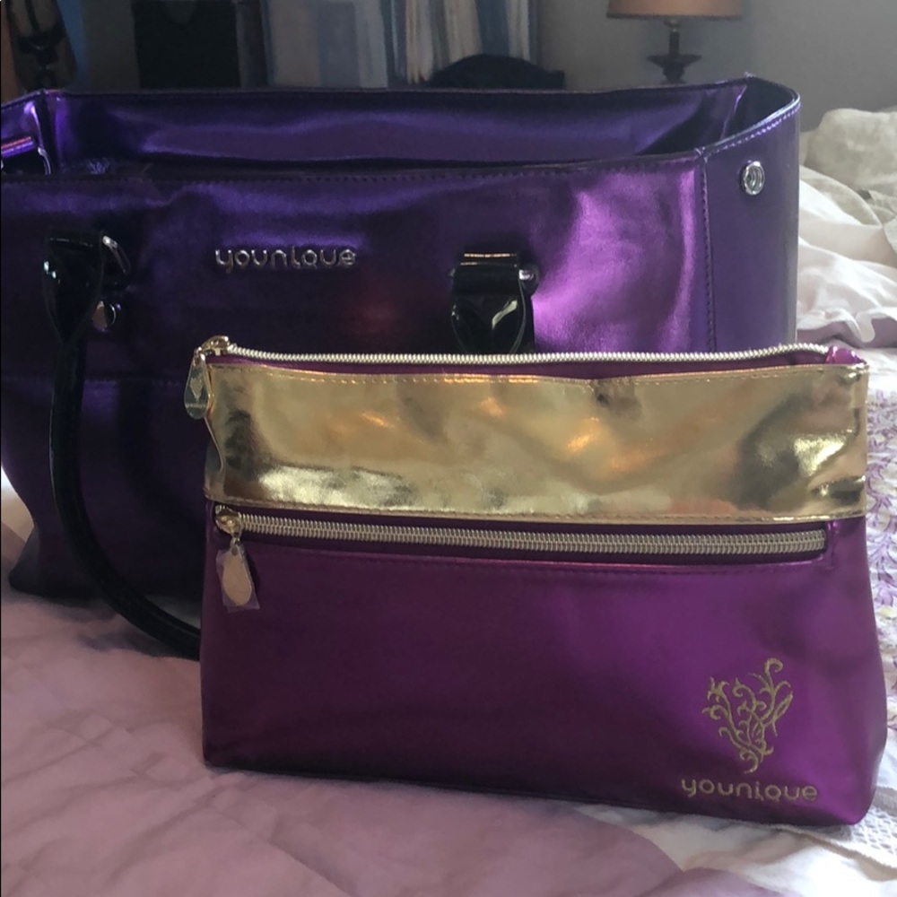 Younique Purple and Gold Makeup Bag